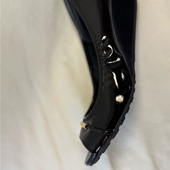 Cole Haan Black Patent Peep Toe Wedges - Picture 5 of 9